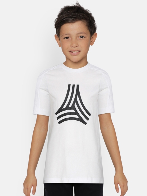 

ADIDAS Boys White Black Tango FD Printed Round Neck Pure Cotton T-shirt