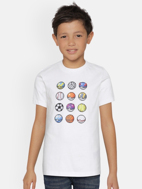 

ADIDAS Boys White Pokemon Pokeballs Print Round Neck T-shirt
