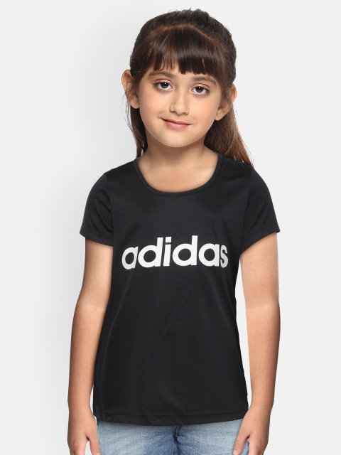 

ADIDAS Girls Black & White Brand Logo Print Round Neck Cardio T-shirt