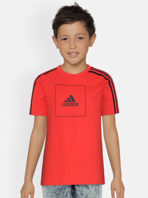 

ADIDAS Boys Red Brand Logo Print Round Neck JB Athletic Club T-shirt