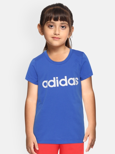 

ADIDAS Girls Blue & White E LIN Brand Logo Print Round Neck T-shirt