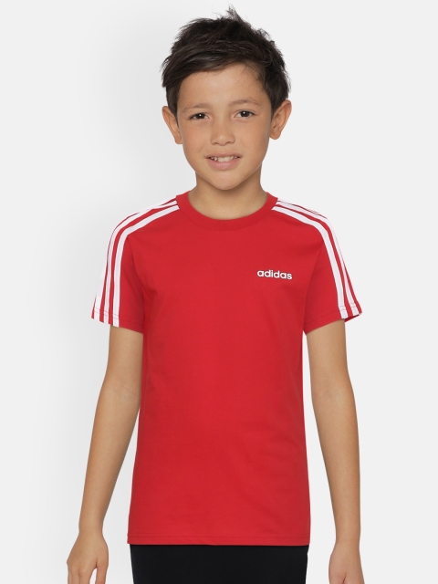 

ADIDAS Boys Red Essential 3-Stripes Solid Round Neck T-shirt