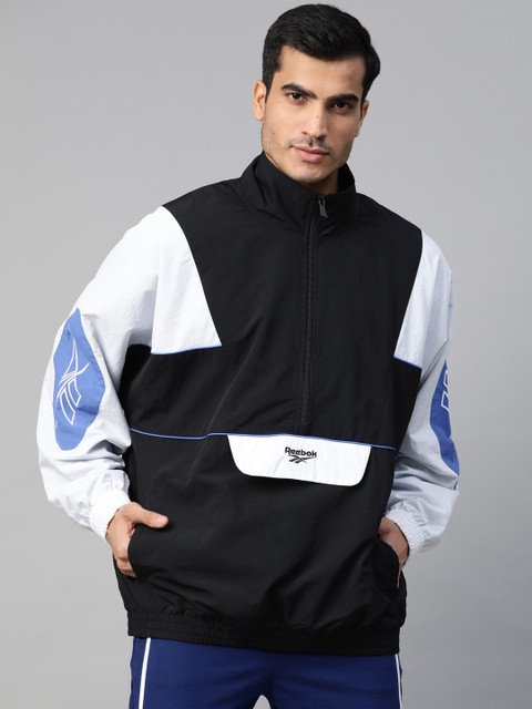 

Reebok Classic Men Black & White Colourblocked Electrogen Anorak Lightweight Sporty Jacket