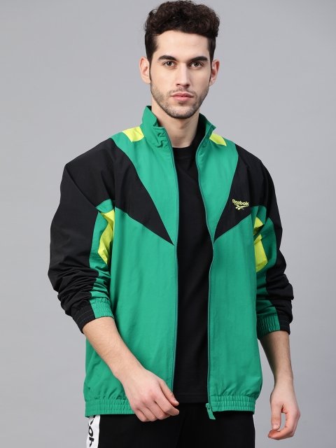 

Reebok Classic Men Green & Black Colourblocked INTL Sport Twin Vector Jacket