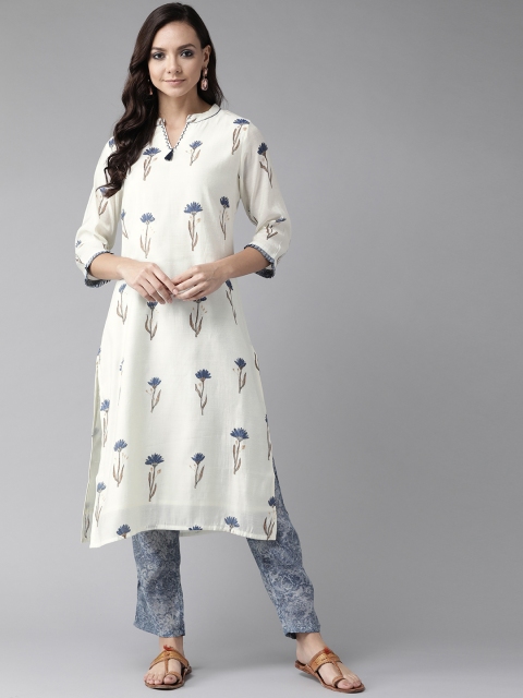 

Shree Women Off-White & Blue Printed Kurta with Trouser Pants