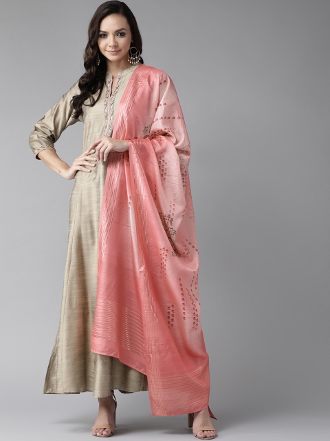 

Shree Women Beige Solid Maxi Dress with Dupatta
