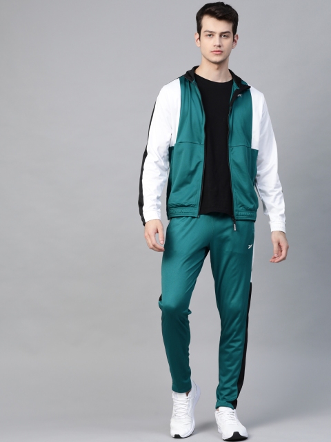 

Reebok Men Teal Green & White Meet You There Colourblocked Tracksuit