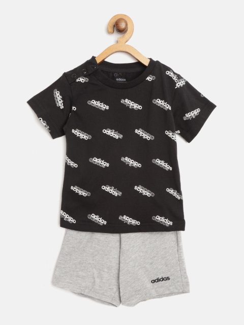 

ADIDAS Kids Black & Grey Melange I Fav Brand Logo print Clothing Set