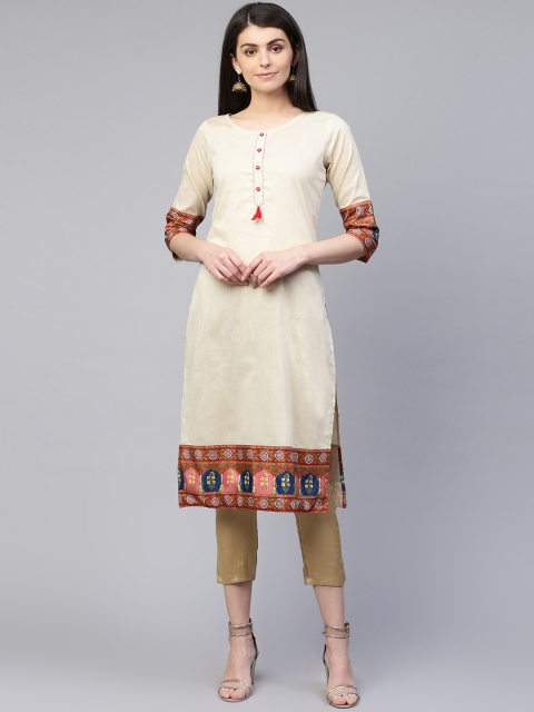 

RANGMAYEE Women Beige Solid Straight Kurta