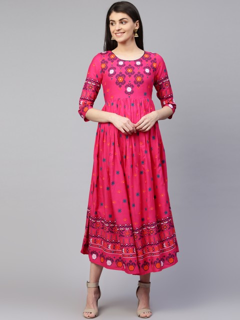 

RANGMAYEE Women Pink & Blue Printed Maxi Dress