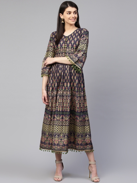 

RANGMAYEE Women Charcoal Grey & Golden Foil Print Maxi Dress