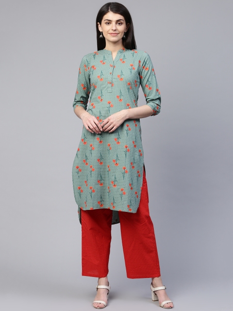 

RANGMAYEE Women Grey & Red Printed Kurta with Palazzos