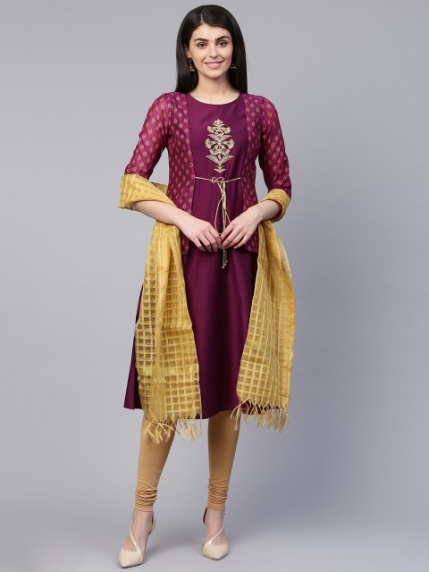 

RANGMAYEE Women Purple Solid Kurta with Churidar & Dupatta