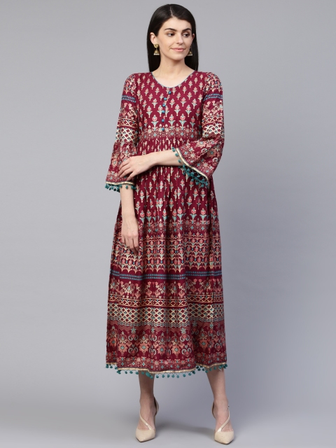

RANGMAYEE Women Maroon & Golden Foil Printed Maxi Dress