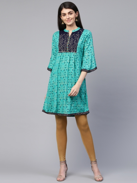 

RANGMAYEE Women Green & Golden Printed Tunic