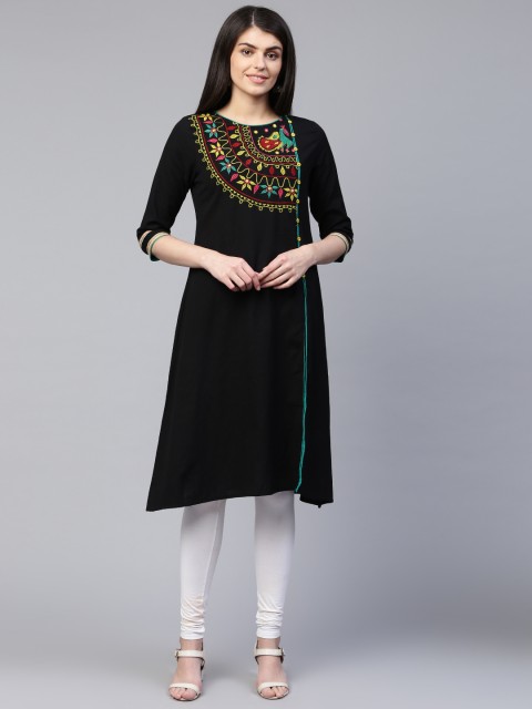 

RANGMAYEE Women Black Yoke Design A-Line Kurta