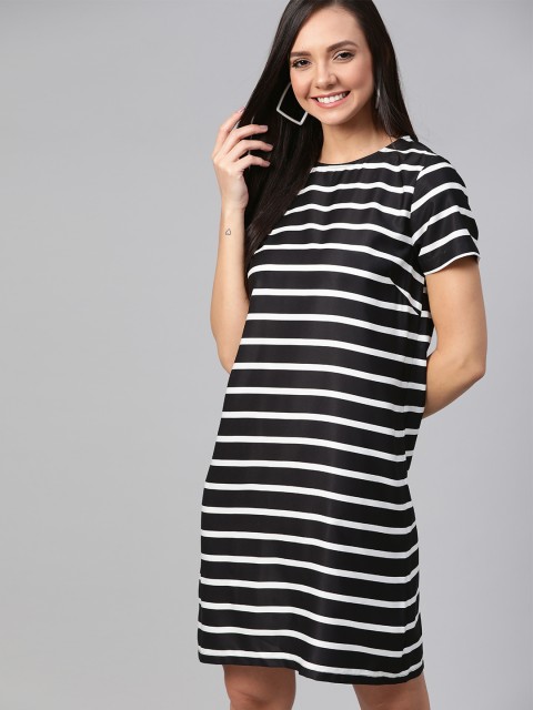 

Mast & Harbour Women Black & White Striped T-Shirt Dress