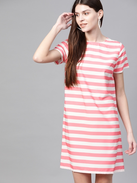 

Mast & Harbour Women Pink & White Striped Shift Dress