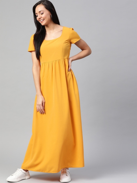 

Mast & Harbour Women Mustard Yellow Solid Maxi Sustainable ECOVERO Dress