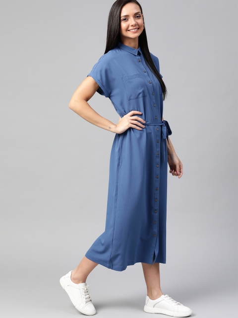 

Mast & Harbour Women Blue Solid Shirt Sustainable Dress