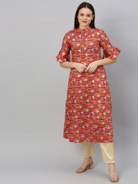 

Bollywood Vogue Women Multicoloured & Pink Printed Made to Measure A-Line Kurta, Multi