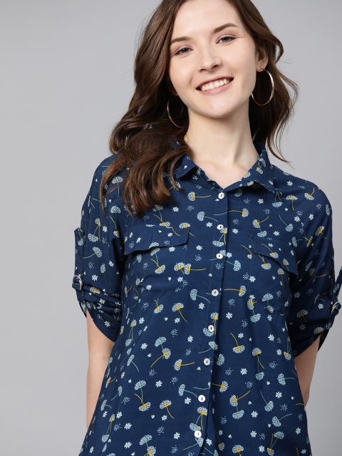 

Mast & Harbour Women Navy Blue Regular Fit Printed Casual Sustainable Shirt