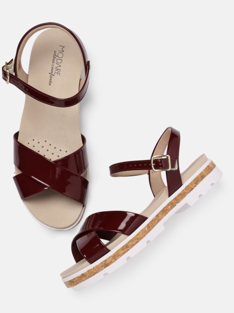 

MODARE Women Maroon Solid Synthetic Patent Open Toe Flats