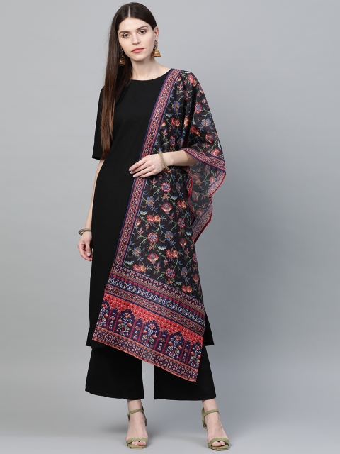 

ZIYAA Women Black & Pink Solid Kurta with Palazzos & Dupatta