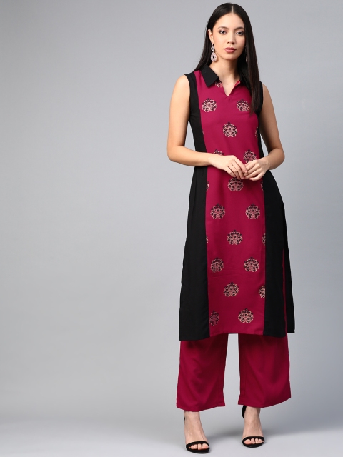 

ZIYAA Women Magenta & Black Printed Kurta with Palazzos