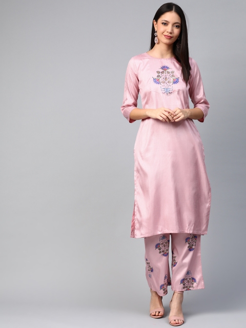 

ZIYAA Women Pink Floral Screen Print Kurta with Palazzos