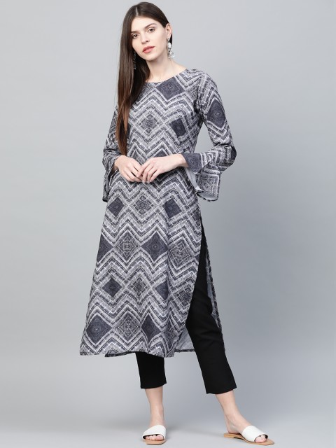 

ZIYAA Women Black & White Digital Print Kurta with Trousers