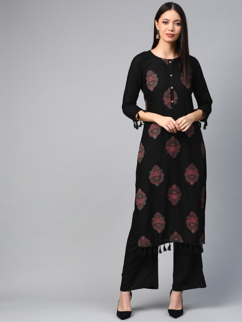 

ZIYAA Women Black & Red Screen Print Kurta with Palazzos