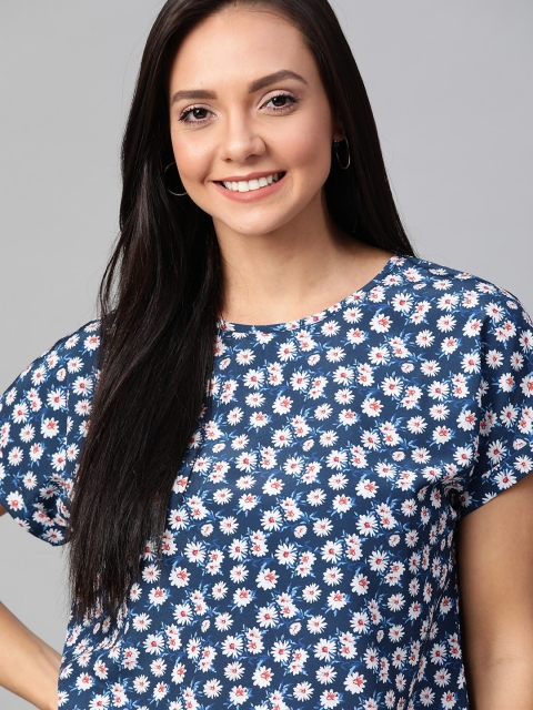

Mast & Harbour Women Navy Blue & White Floral Print Sustainable Top