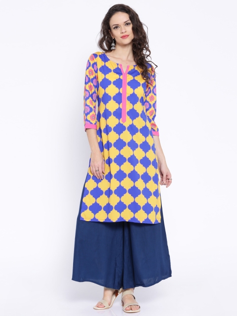 

Anouk Mustard Yellow & Blue Digital Print Kurta