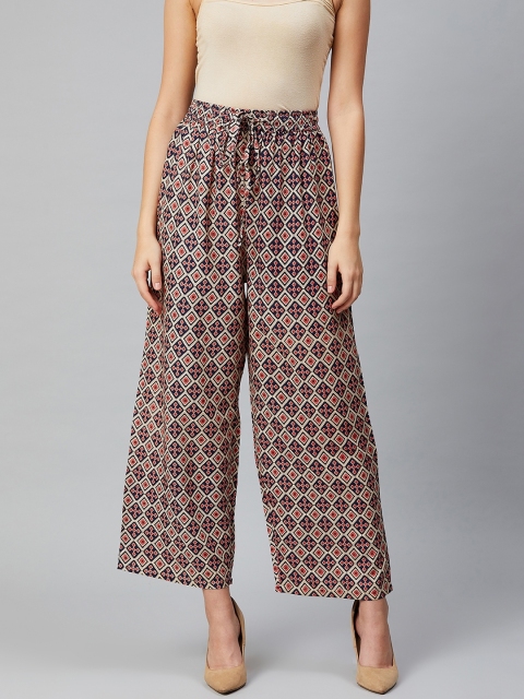 

Sringam Women Beige & Navy Blue Printed Straight Palazzos