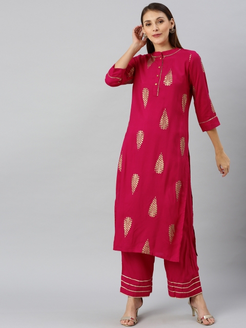 

SANISA Women Pink & Gold-Toned Printed Kurta with Palazzos