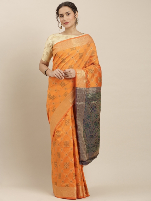 

Kvsfab Mustard & Gold-Toned Silk Blend Woven Design Saree