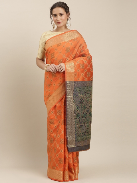 

Kvsfab Orange Woven Design Silk Blend Saree