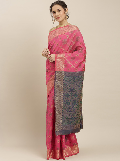 

Kvsfab Pink Woven Design Silk Blend Saree