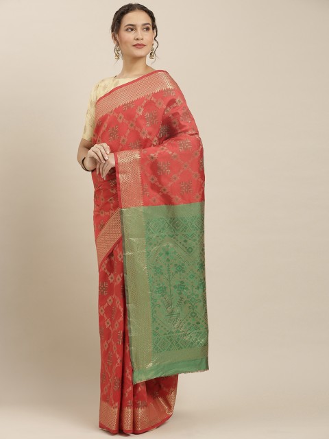 

Kvsfab Red & Green Silk Blend Woven Design Saree