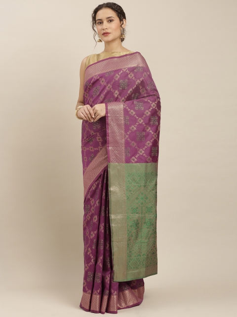 

Kvsfab Purple & Green Silk Blend Woven Design Saree