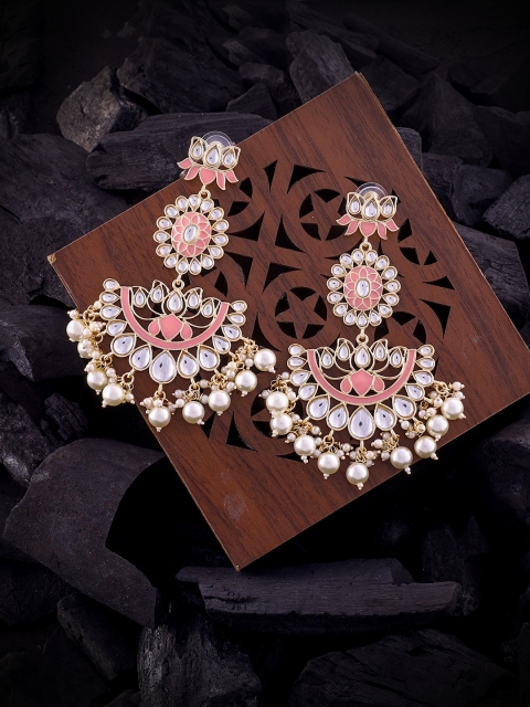 

LAIDA Gold-Toned & Pink Kundan-Studded Chandbalis