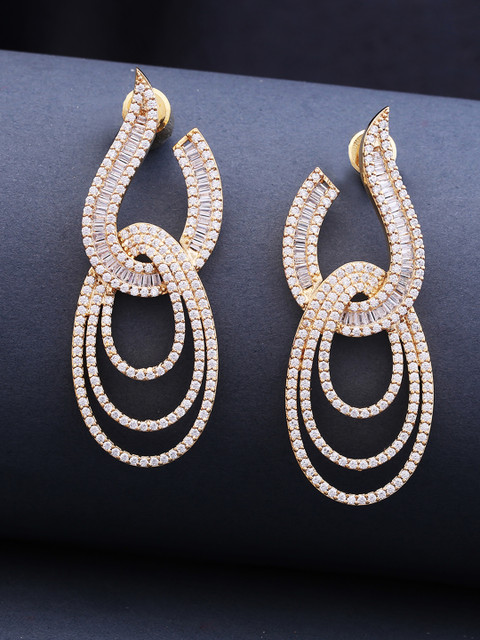 

LAIDA Dual -Tone American Diamond Oval Drop Earrings, Silver