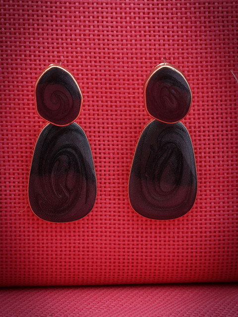 

LAIDA Black & Gold-Toned Gold Plated Shimmer Oil Painted Contemporary Drop Earrings