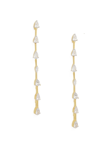 

LAIDA Gold-Plated American Diamond Studded Teardrop Shaped Drop Earrings