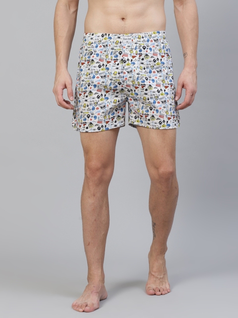 

East Ink Men Off-White & Yellow Quirky Print Pure Cotton Boxers EIBXCO037