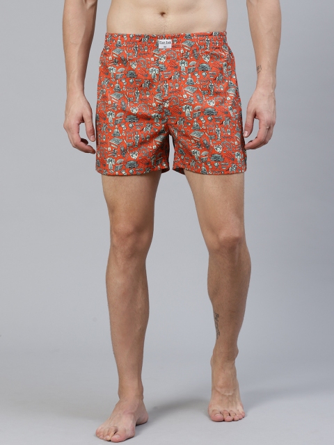 

East Ink Men Orange & Cream-Coloured Quirky Print Pure Cotton Boxers EIBXCO064