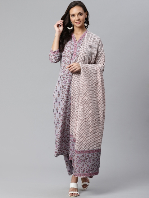 

Indo Era Women Mauve & Mustard Brown Screen Print Kurta with Palazzos & Dupatta