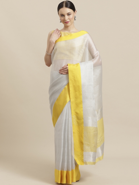 

Saree mall Silver & Yellow Zari Checked Saree