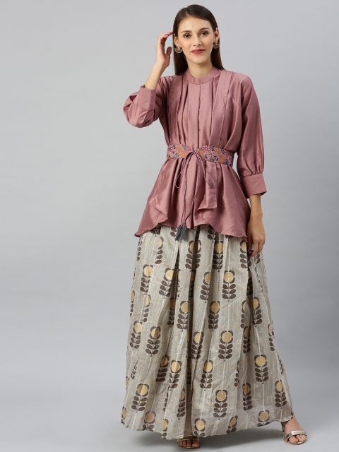 

Indo Era Green & Pink Printed Ready to Wear Lehenga with Blouse